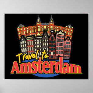 Travel to Amsterdam Netherlands Vintage  Poster