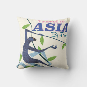 Travel To Asia Monkey vintage travel print Cushion