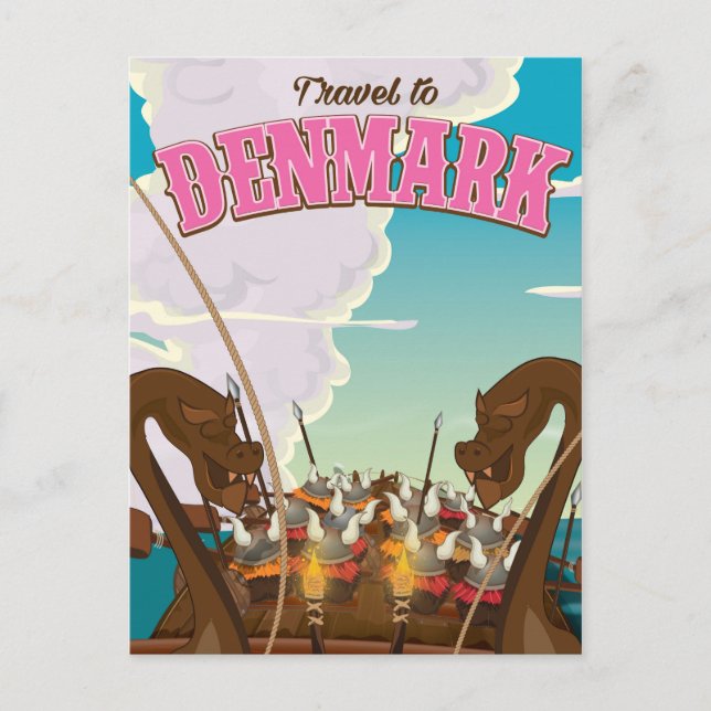 Travel To Denmark Cartoon viking travel poster Postcard (Front)