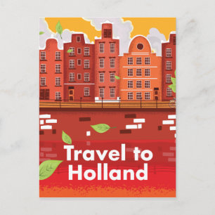Travel to Holland vintage poster. Postcard
