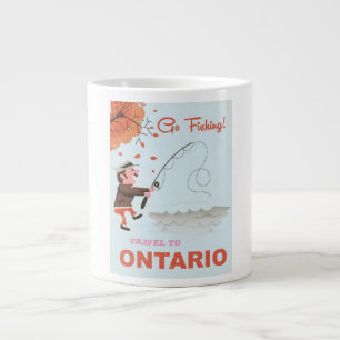 Travel to Ontario retro fishing print vacation. Large Coffee Mug