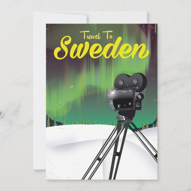 Travel to Sweden Northern lights Camera poster. (Front)