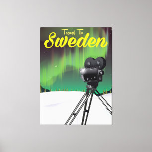 Travel to Sweden Northern lights Camera poster. Canvas Print