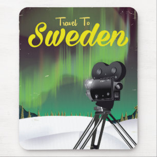 Travel to Sweden Northern lights Camera poster. Mouse Pad