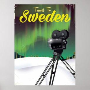 Travel to Sweden Northern lights Camera poster. Poster