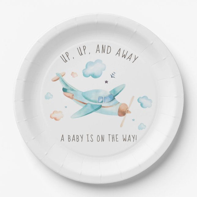 Travel Toy Aeroplane Boy Baby Shower Paper Plate (Front)