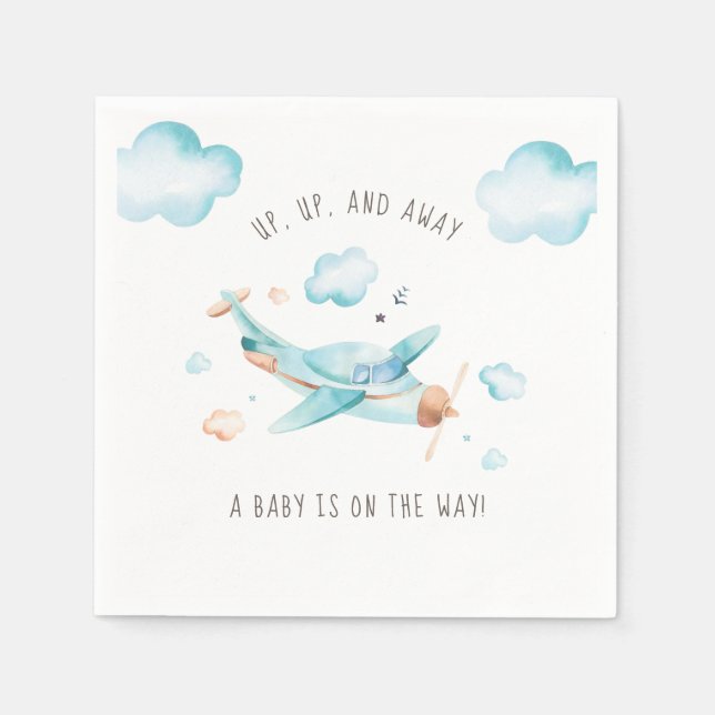 Travel Toy Aeroplane Boy Baby Shower Serviettes Napkin (Front)