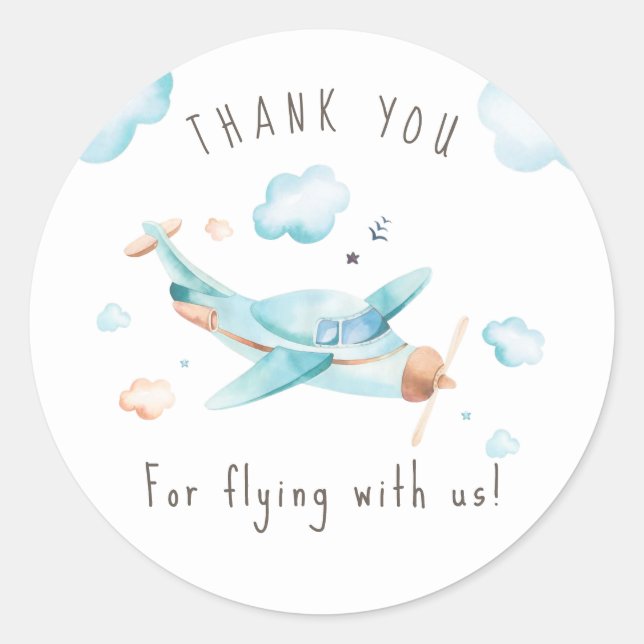 Travel Toy Aeroplane Boy Baby Shower Thank You Classic Round Sticker (Front)