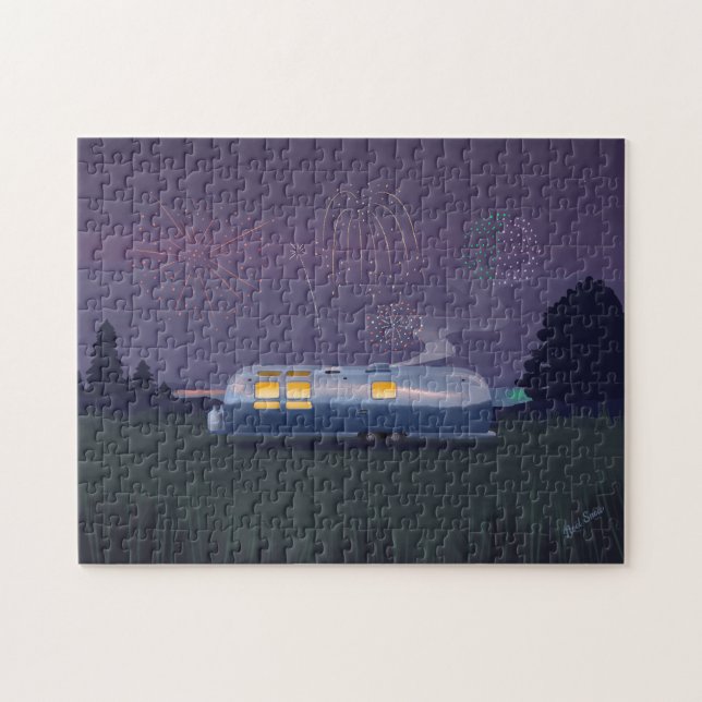 Travel Trailer Silver RV & Night Sky Jigsaw Puzzle (Horizontal)