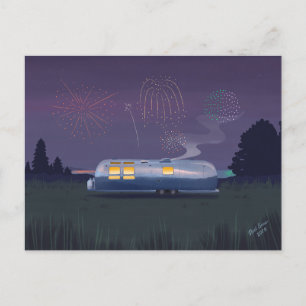 Travel Trailer Silver RV & Night Sky Postcard