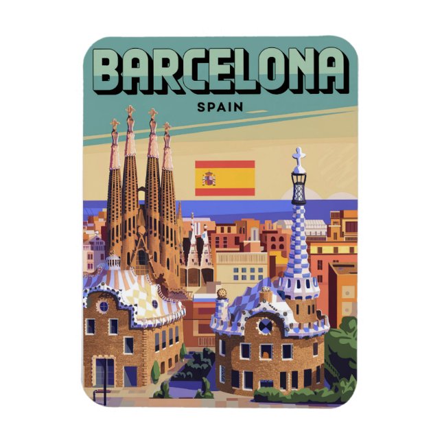 Travel vintage barcelona sagrada familia gifts magnet (Vertical)