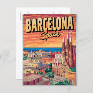 Travel vintage barcelona sagrada familia gifts postcard