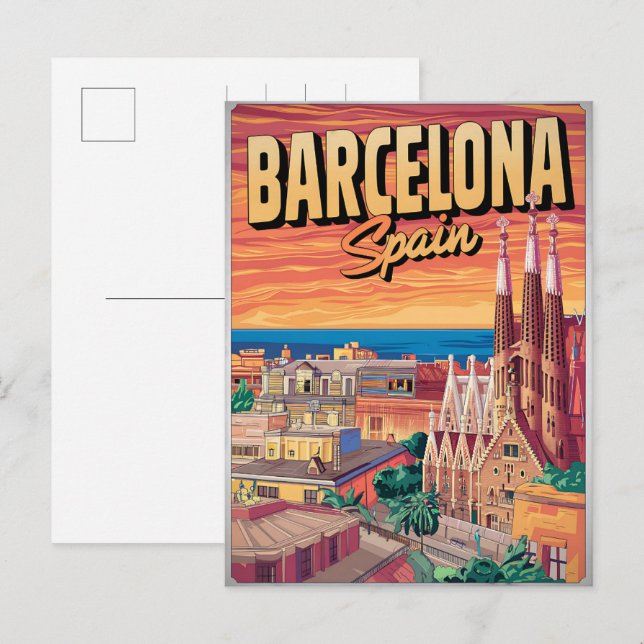 Travel vintage barcelona sagrada familia gifts postcard (Front/Back)