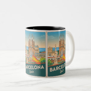 Travel vintage barcelona sagrada familia gifts Two-Tone coffee mug