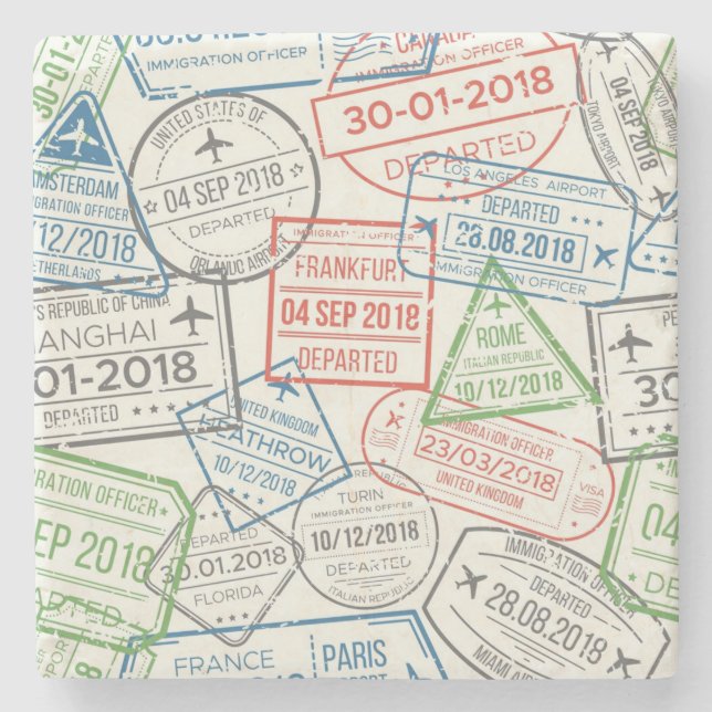Travel Visa Stamp Stone Coaster (Front)