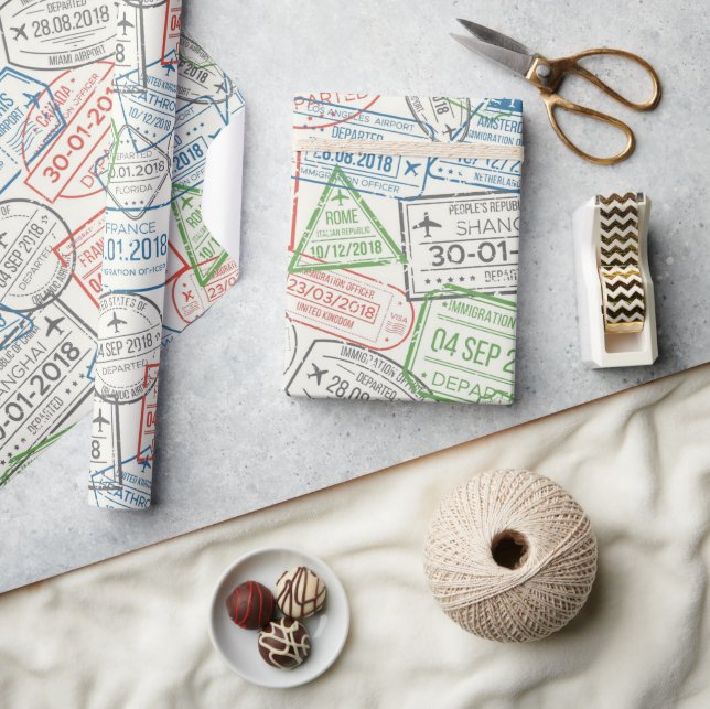 Travel Visa Stamp Wrapping Paper (Crafts)
