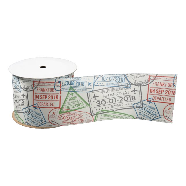 Travel Visa Stamps Satin Ribbon (Spool)