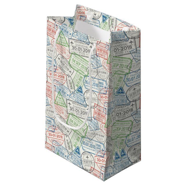 Travel Visa Stamps Small Gift Bag (Front Angled)