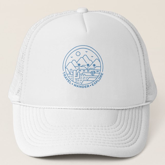 Travel Wander Explore Trucker Hat (Front)