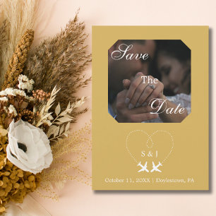 Travel Wedding Aeroplane Heart Modern Save The Dat Invitation