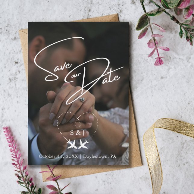 Travel Wedding Aeroplane Heart Modern Save The Dat Invitation (Creator Uploaded)