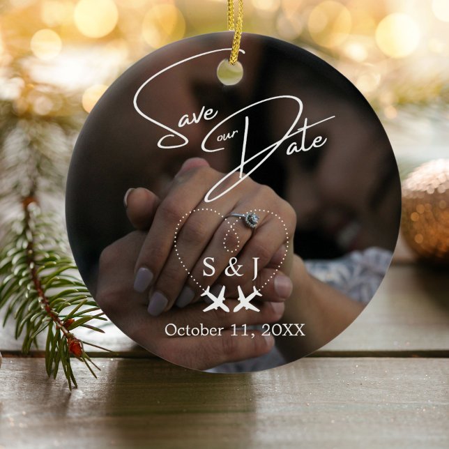 Travel Wedding Aeroplane Heart Save The Date XMAS Ceramic Tree Decoration (Creator Uploaded)