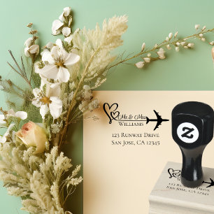 Travel Wedding Aeroplane & Hearts modern Aviation Rubber Stamp