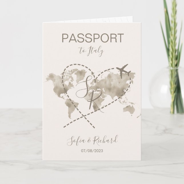 Travel Wedding Destination Passport World Map Invitation (Front)