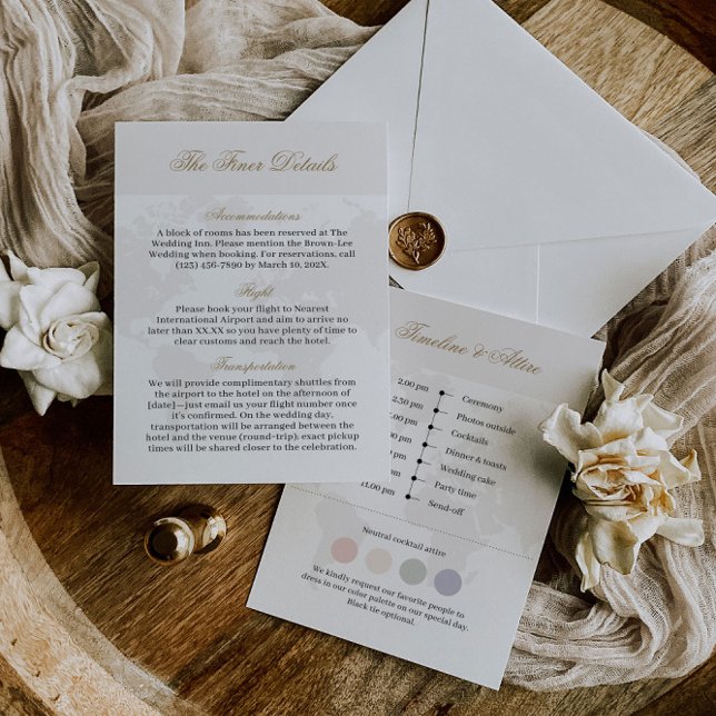 Travel Wedding Details Card with Attire & Timeline (Creator Uploaded)