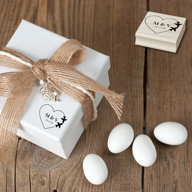 Travel Wedding Two Aeroplanes make Heart Modern Rubber Stamp (Creator Uploaded)