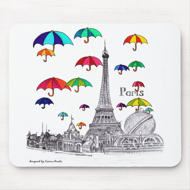 Travel with Umbrellas Paris Effiel Tower Mouse Pad (Front)