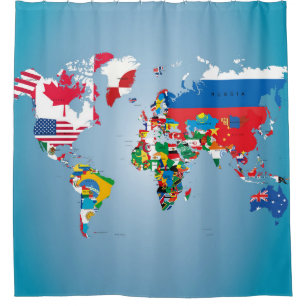 Travel World Globe Flags Map Shower Curtain