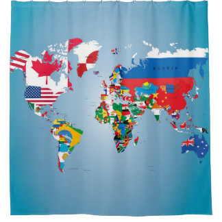 Travel World Globe Flags Map Shower Curtain