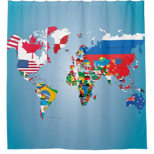 Travel World Globe Flags Map Shower Curtain (Front)