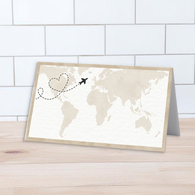 Travel World Map Baby Shower Place Card (Baby Shower Place Card)