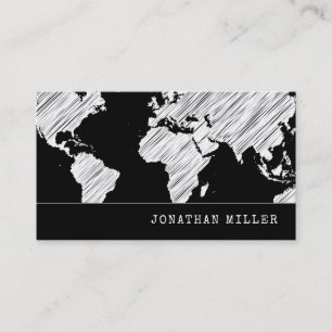 Travel World Map Black & White Minimalist Business Card