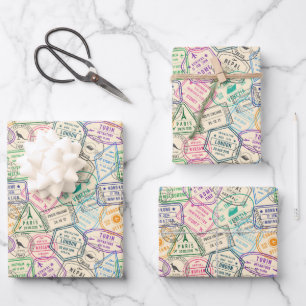 Travel Wrapping Paper, Passport Stamps Gift Wrap