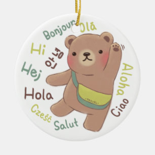 Traveler Bear: Greetings Illustration Ceramic Tree Decoration