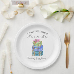 Traveling from Miss to Mrs Vintage Bridal Shower Paper Plate