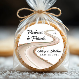 Traveling from Partners to Parents Baby Shower Classic Round Sticker