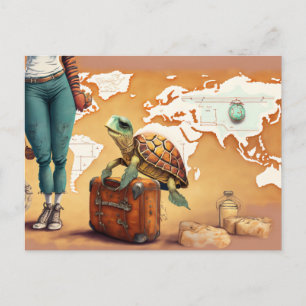 Traveling Turtle Postcard   Cute Ocean Adventure