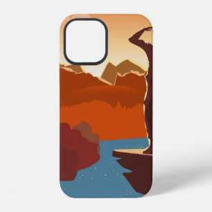 Traveller or explorer with backpack, standing on t iPhone 12 case