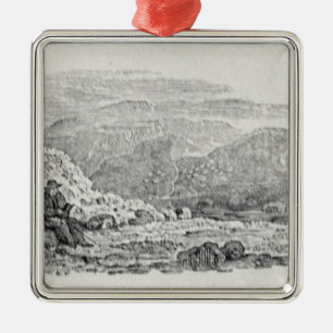 Traveller reading beneath a milestone metal tree decoration