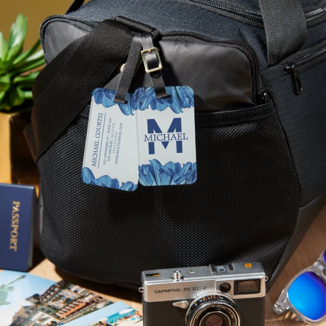  Traveller Script Name Stylish Personalise Monogra Luggage Tag (Front & Back)