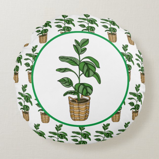 Traveller's Palm Hand drawn Plant Round Cushion (Front)