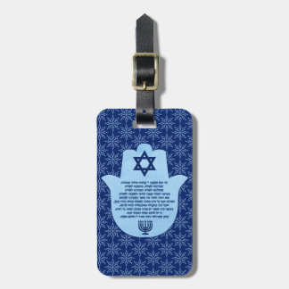 Traveller's Prayer In Hebrew Blue Text Floral Luggage Tag