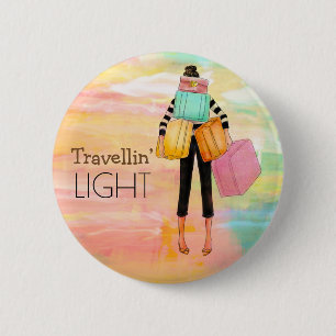 Travellin’ Light Typography Fun Luggage Design 6 Cm Round Badge