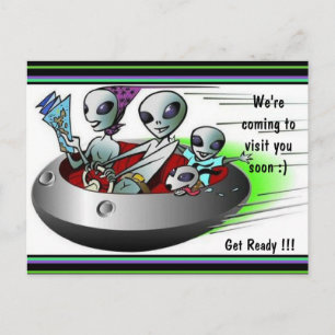 Travelling Aliens Coming to Visit Postcard