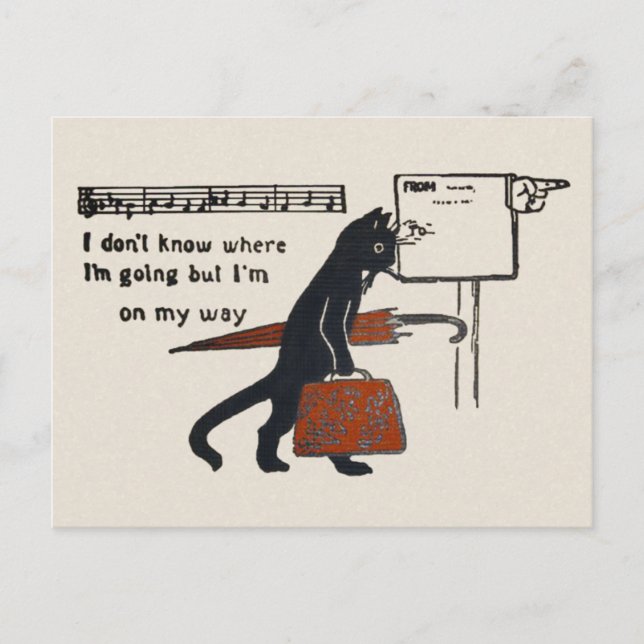 Travelling Black Cat Vintage Style Postcard (Front)