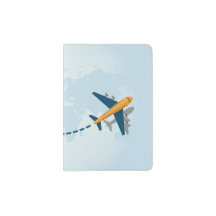 Travelling blue passport cover with world map